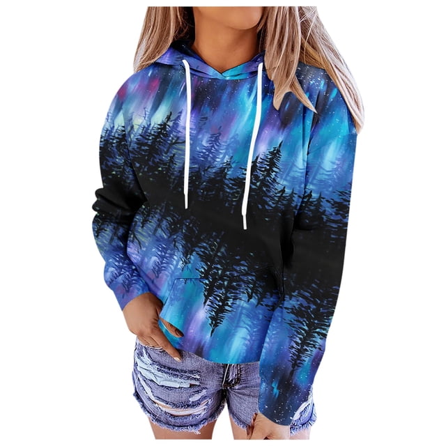 Gibobby Sudadera larga con cremallera Sudadera impresa Hoodie Pullover Drawstring Loose Blouse Top (Azul marino, M)