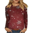 thumbnail image 2 of Lopecy-Sta Women's Christmas Snowflake Print Long Sleeve T-Shirt, Loose Crew Neck Casual Holiday Top Wine L, 2 of 5