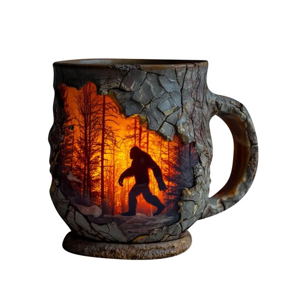FHKOEGHS Tasse Feu de Forêt Bigfoot, Tasses Spéciales, Tasse à Café Bigfoot, Design avec Relief 3D, Croyants Cryptides Amoureux de la Nature Montagne, Campeurs Amour Paranormal, 1 Pce