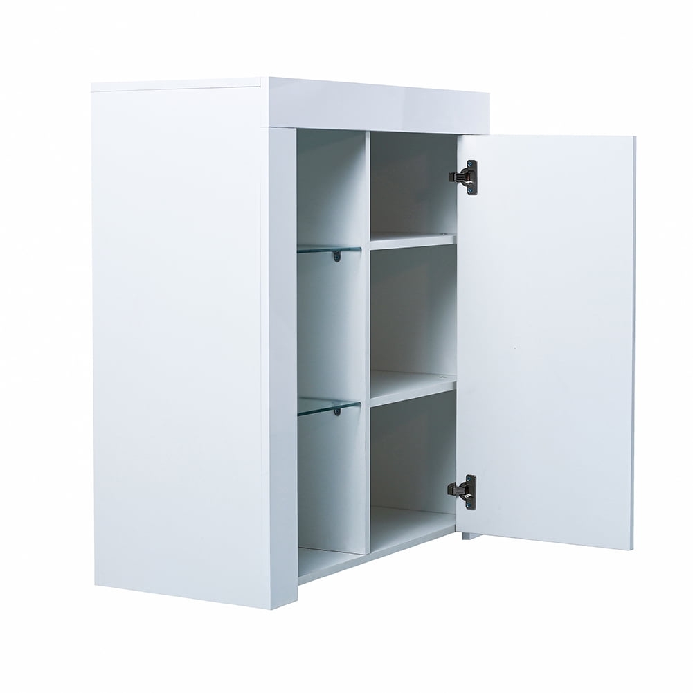 Keooman Modern Sideboard with Blue LED Light, Wooden Kitchen Buffet Bar Storage Cabinet with Shelves & Door for Dining Room Hallway, White