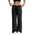 thumbnail image 5 of vigerkar Sequin Sparkle Wide Leg Pants for Women Wide Leg Sparkly Glitter Long Pants Soft Drawstring Waist Trendy Trousers (Black, S), 5 of 9