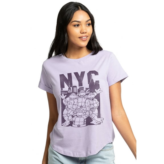 Teenage Mutant Ninja Turtles Tmnt Nyc Turtles Women's Graphic T-Shirt Rolled Sleeve Tee