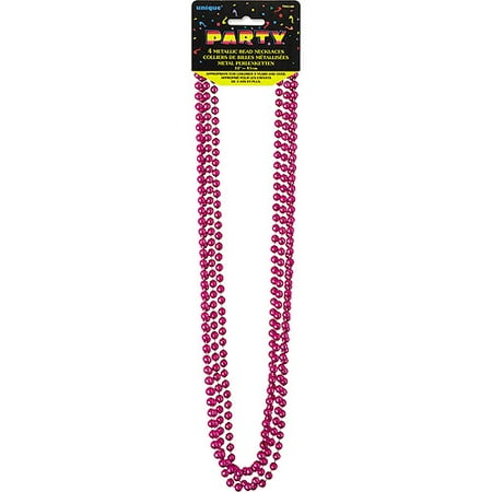 Metallic Mardi Gras Beads, 32 in, Hot Pink, 4ct