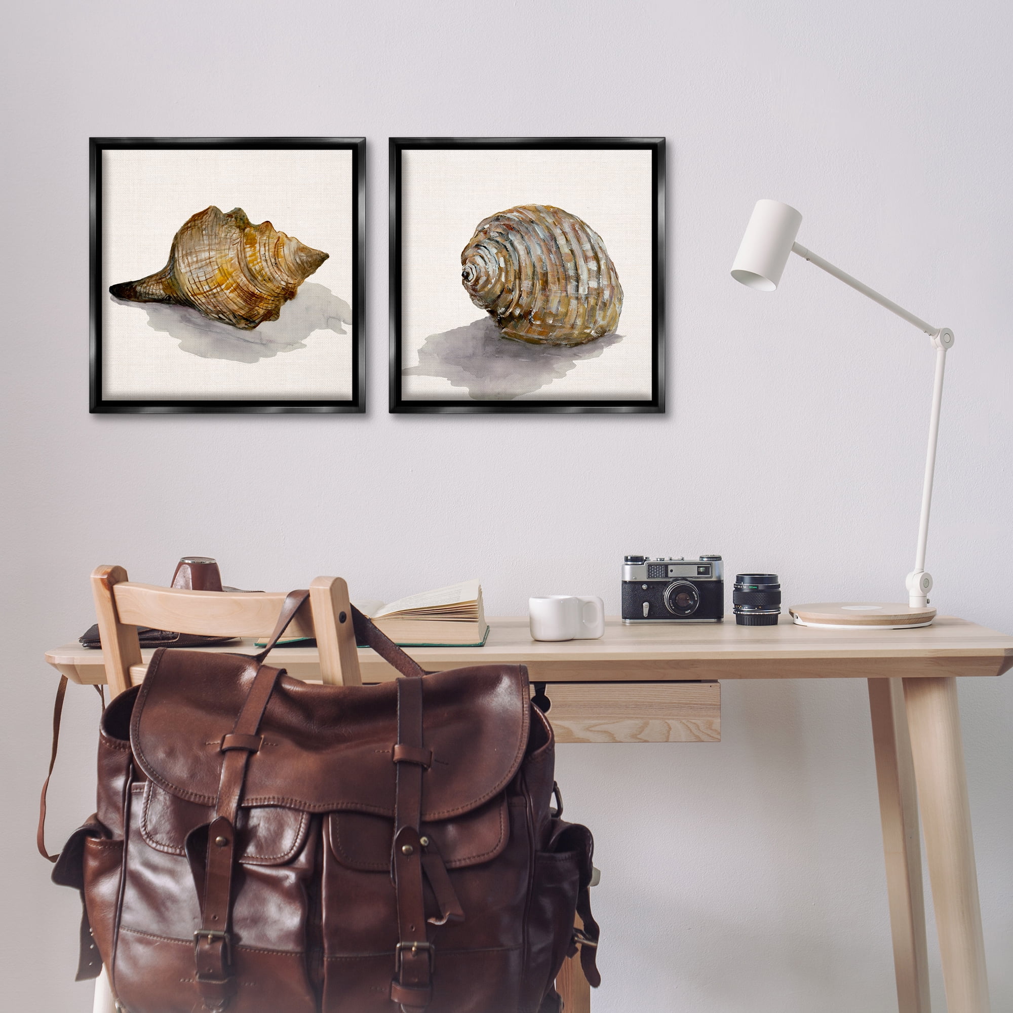 Stupell Industries Neutral Beach Shells Nautical & Beach Painting Black Floater Framed Canvas Art Print Wall Art, 18 x 18, Set of 2
