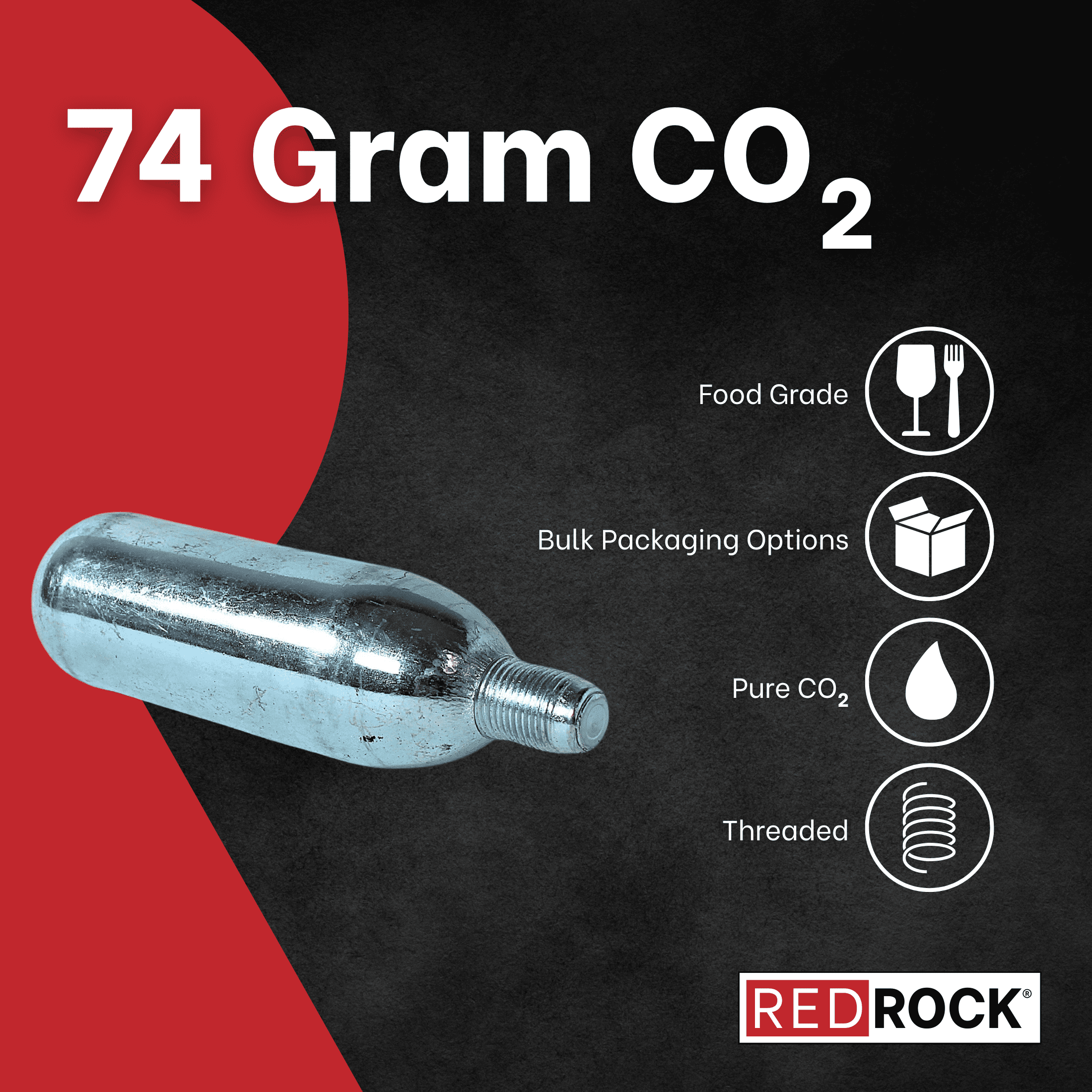 RedRock 74 Gram CO₂ Cartridges,  5/8-18″ Thread 2-Pack – Use with Beer Kegs, Cold Brew Coffee Kegs and Portable Beverage Dispensers