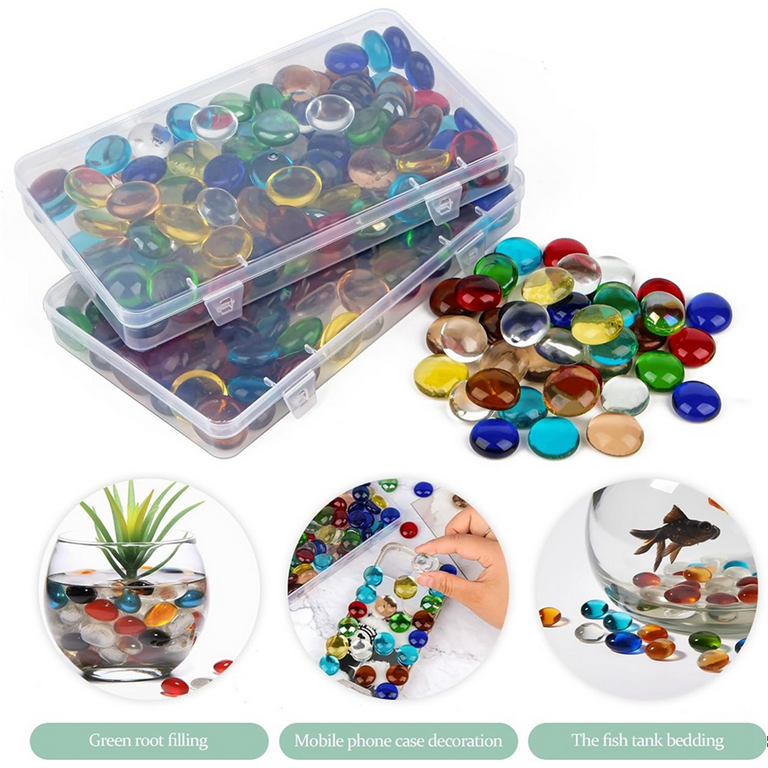 50PCS Mini Glass Gems,Pink Mancala Stones Flat Bottom Marble Beads for Home  Decorative Art Craft Vase Filler(0.5~0.7)