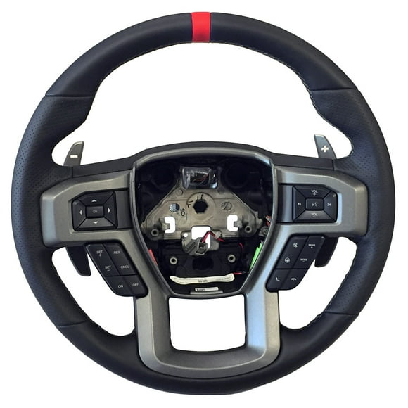 Fits 2015-2020 Ford F-150 Ford Performance Steering Wheel M-3600-F15RRD Black Leather With Red Stitching and Sightline