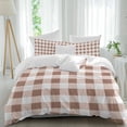 thumbnail image 2 of Brown Checkered Bedding 3 Piece Duvet Cover Set Queen Size, Farmhouse Buffalo Plaid Soft Microfiber Comforter Cover with Zipper Closure & Pillowcases, Wrinkle & FadeResistant Quilt Cover, 2 of 9