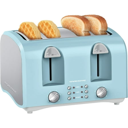 OVENTE 4 Slice Toaster with Extra Wide Slots, 1400W Countertop Toaster, Light Blue TS4410LBL