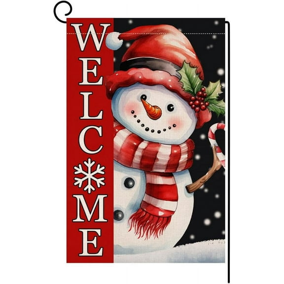 Shmbada Christmas Snowman Garden Flag 12x18 Vertical Double Sided Welcome Winter Holiday Outside Decorations Burlap Yard Flag