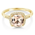 thumbnail image 3 of Gem Stone King 10K Yellow Gold Peach Morganite Engagement Ring for Women (1.88 Cttw, Cushion 8MM, Available in Size 5, 6, 7, 8, 9), 3 of 6