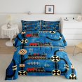 thumbnail image 2 of Cartoon Train Bedding Sets Vintage Steam Engine Comforter, Travel Railway Track Transportation Bedding Construction Traffic Signs Retro Car Decor Quilt, 2 of 6