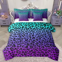 Homewish Gradient Purple Blue 7 Pieces Bedding Comforter Set,Chic Cheetah Pattern Full Bedding Set,Modern Abstract Desgin Fitted Sheet Flat Sheet For Girls Kids,Luxury Bedroom Decor