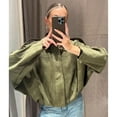 thumbnail image 7 of PUWEI Women's Faux Suede Bomber Jacket Lapel Collar Pilot Coat Oversized Motorcycle Jacket Outwear, 7 of 7