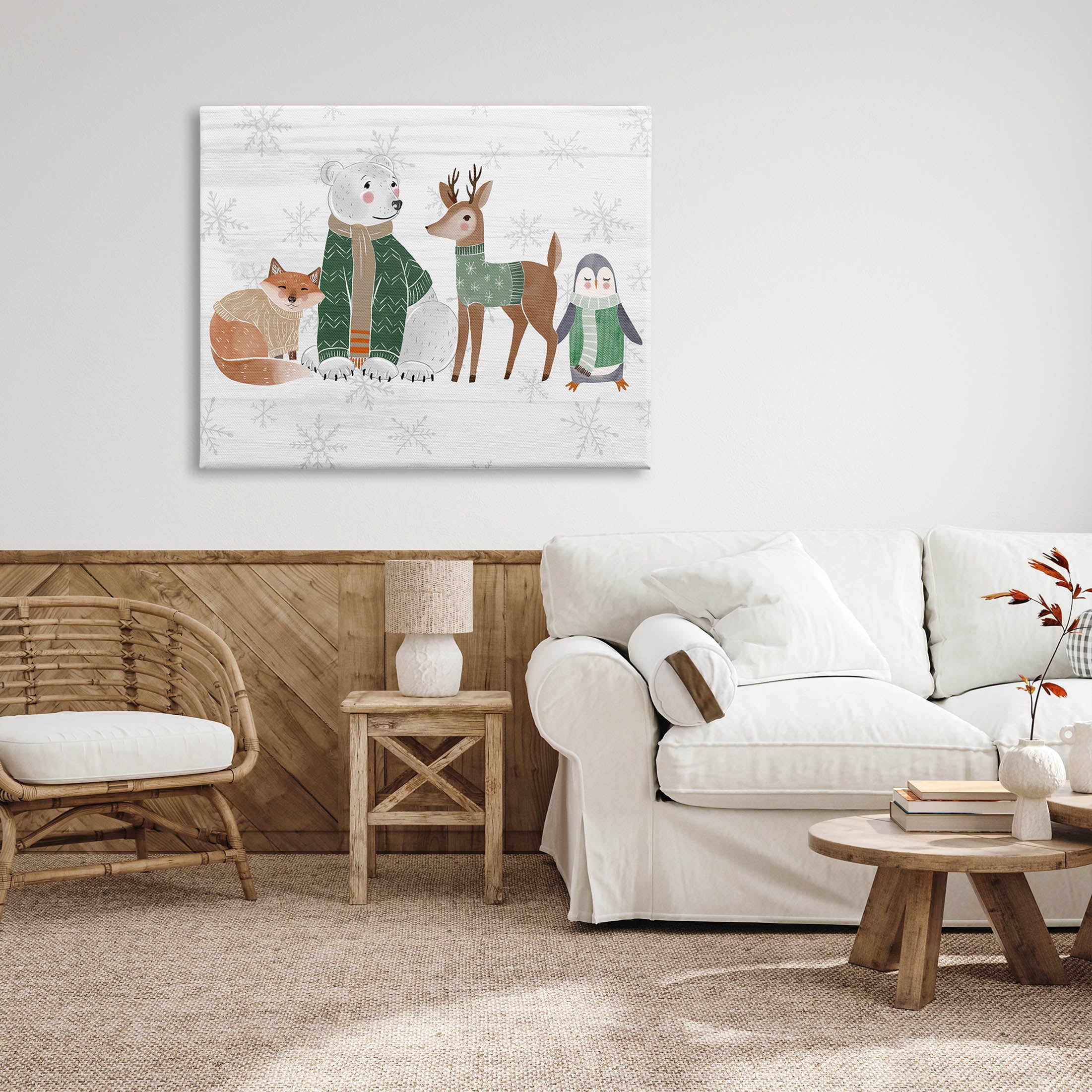 Stupell Industries Winter Wildlife Animals Snowflakes Graphic Art Gallery Wrapped Canvas Print Wall Art, Design by The Saturday Evening Post