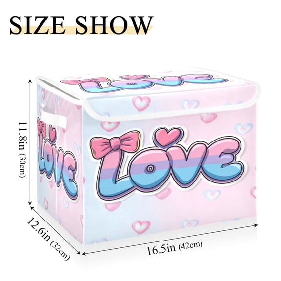 Iauyy Large Storage Box with Lid - Foldable Home Storage Bins for Clothes Toy Holiday Decor, Love (42*32*30cm)