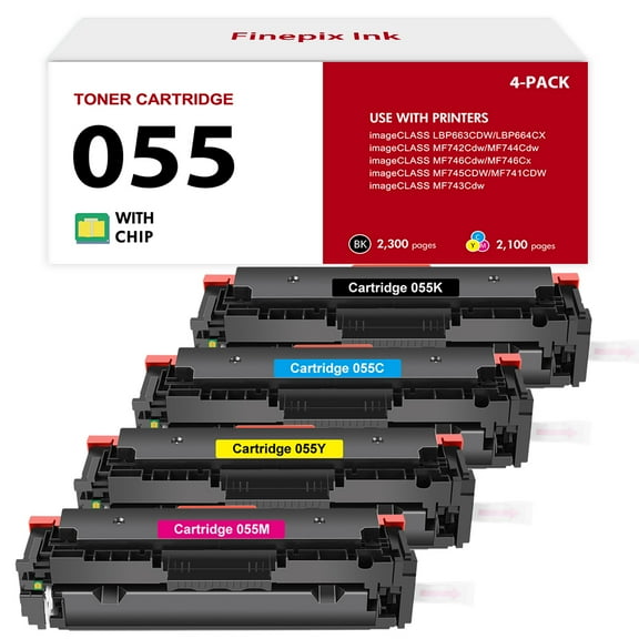 055 055H Toner Cartridge High Yield with Chip Compatible for Canon 055 Canon Color imageCLASS MF743Cdw MF741Cdw MF745Cdw MF746Cdw LBP664Cdw LBP663CDW (Black Cyan Magenta Yellow, 4-Pack)