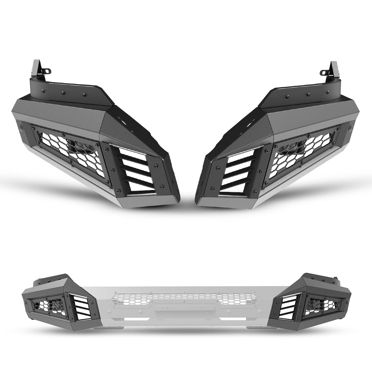 4 IN 1 Front Bumper for 2013-2018 Dodge RAM 1500 Pickup Truck(Excluding Rebel)/2019-2023 Ram 1500 (Exculding Warlock) Heavy Duty Steel Bumper w/Bull Bar + Skid Plates + 2*Side Wings​
