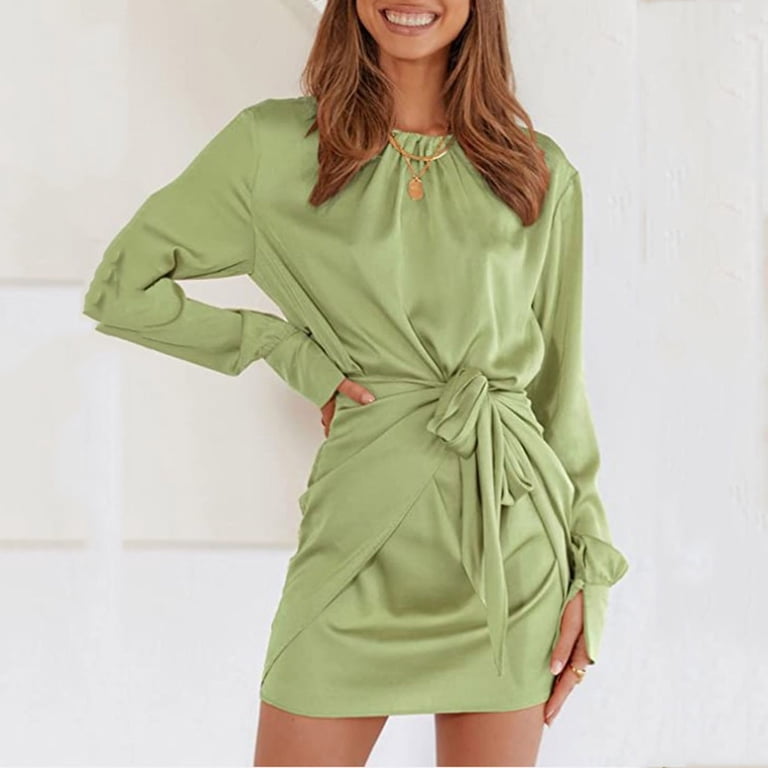 green satin mini dress long sleeve Only high neck long sleeve satin mini dress in emerald green