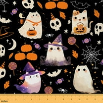 Feelyou Boys Spooky Halloween Fabric by the Yard 1 Yard, Magical Ghost Home Decor Fabric by the Yard, Cartoon Theme Sewing Fabric, Lightweight Room Decor