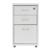 Modern White 3-Drawer Metal File Cabinet with Wheels