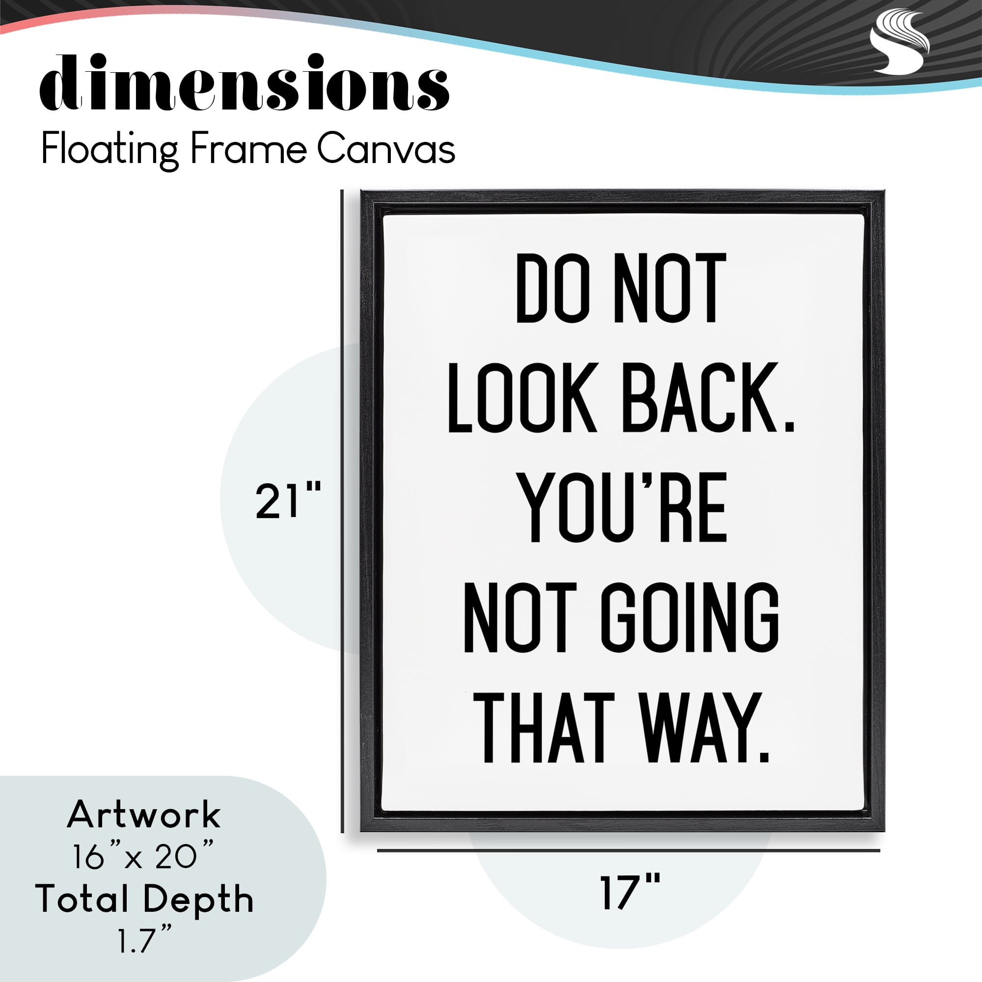 Don't Look Back Motivational Black Framed Floater Canvas Wall Art, design by Lettered and Lined