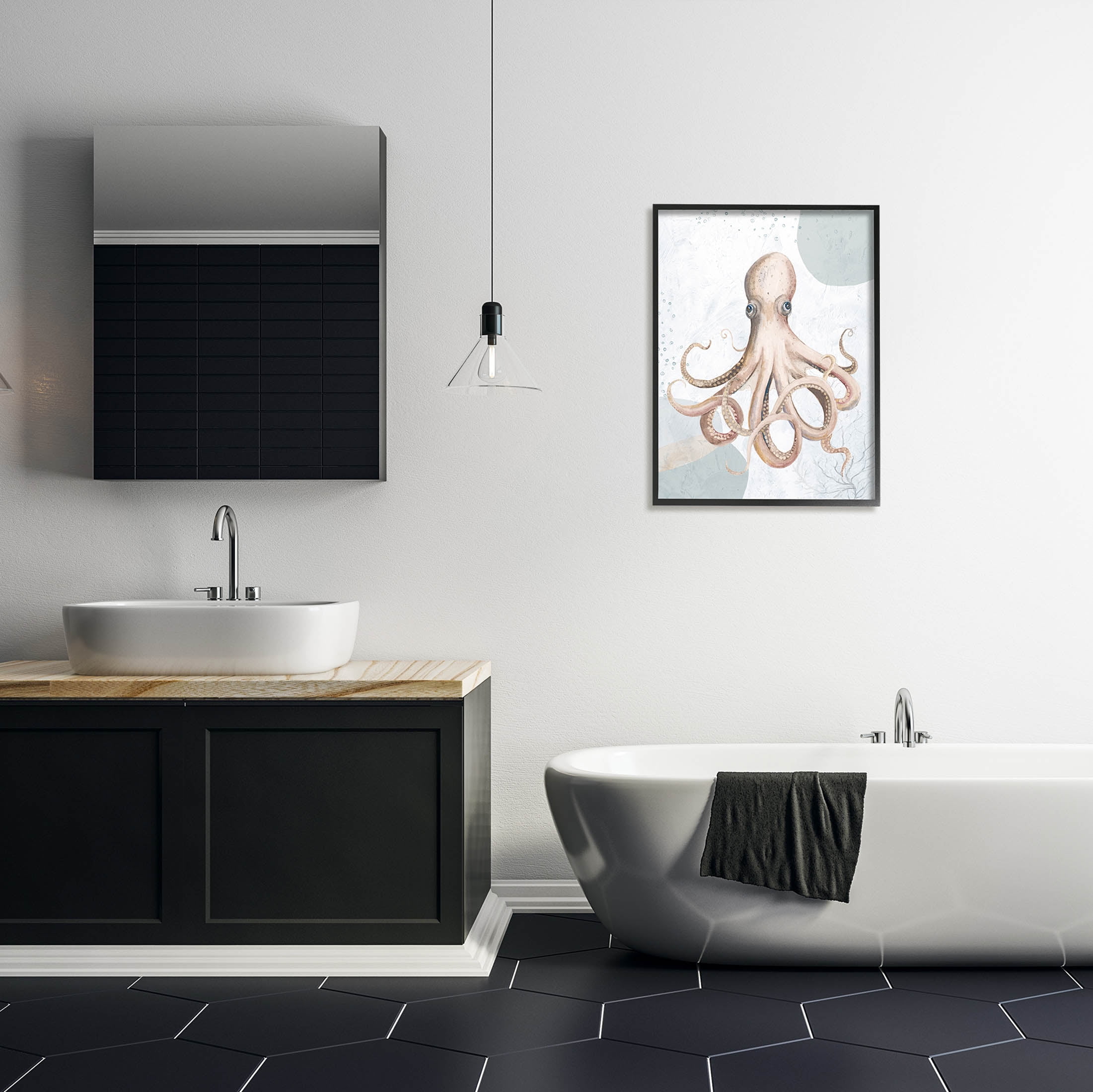 Stupell Industries Aquatic Octopus Sea Life Graphic Art Black Framed Art Print Wall Art, Design by Patricia Pinto