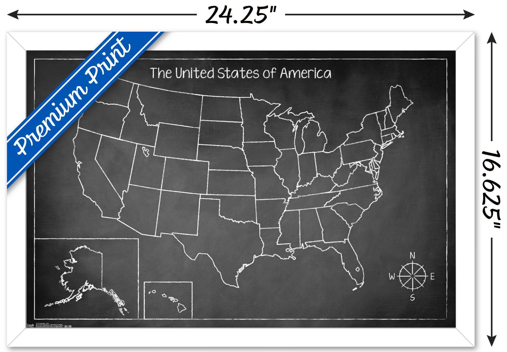 Chalk Map - USA Wall Poster, 14.725" x 22.375", Framed