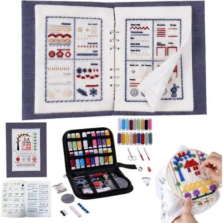 Embroidery Stitch Book Kit for Beginners, Embroidery Kit Set with 6-Inch Hoops, Portable Sewing Kit (86 Pcs), Includes Embroidery Thread and Accessories, The Stitch Book, 2026 DIY