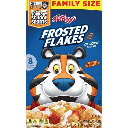 3 Pack of Kellogg's Frosted Flakes Cereal - Family Size - 21.7 oz (Packaging Varies)