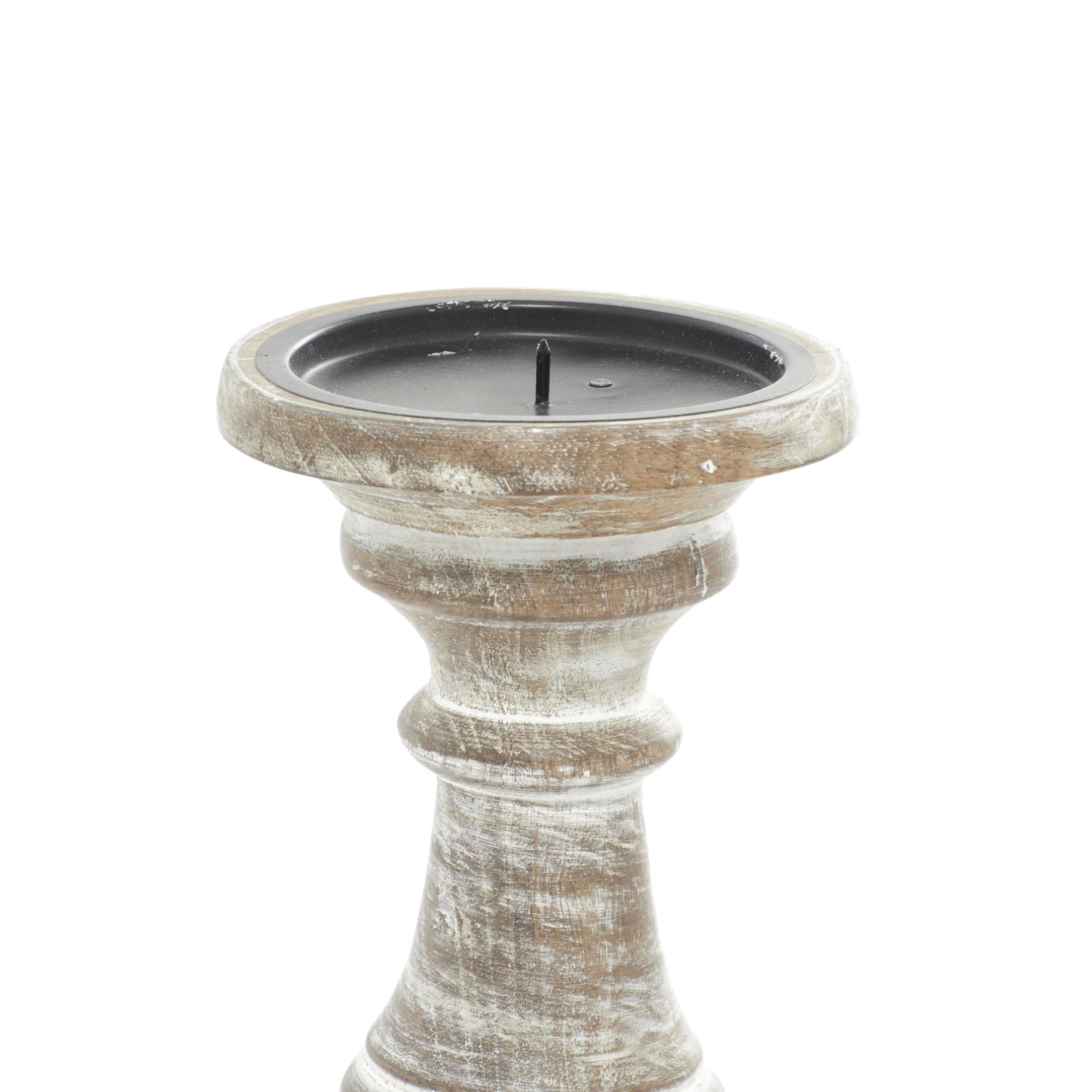 DecMode Traditional and Timeless Mango Wood Pillar Candle Holder Set of 3, 6", 8", 10"H, Cream Finish