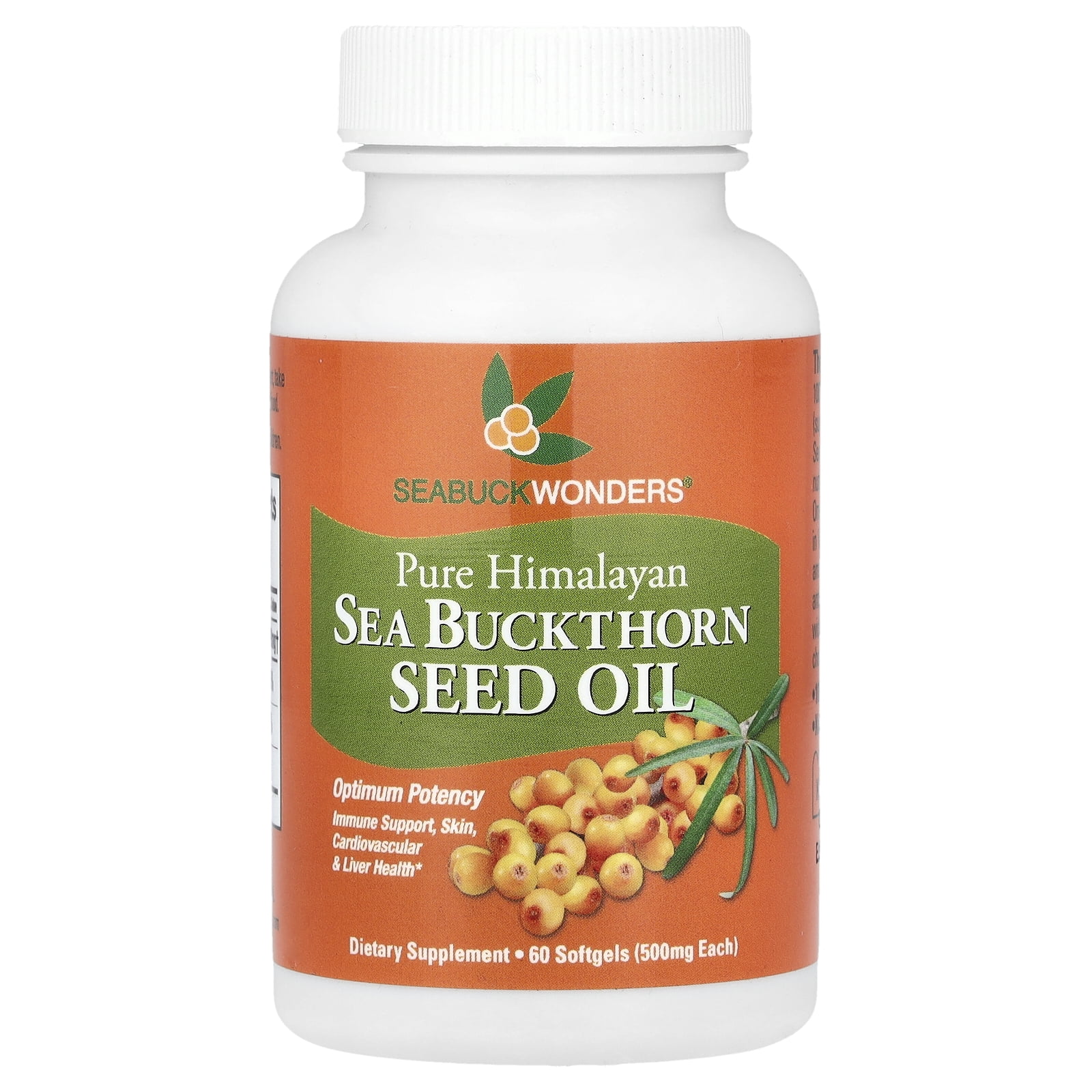 SeaBuckWonders Sea Buckthorn Seed Oil, 60 Softgels (500 mg per Softgel)