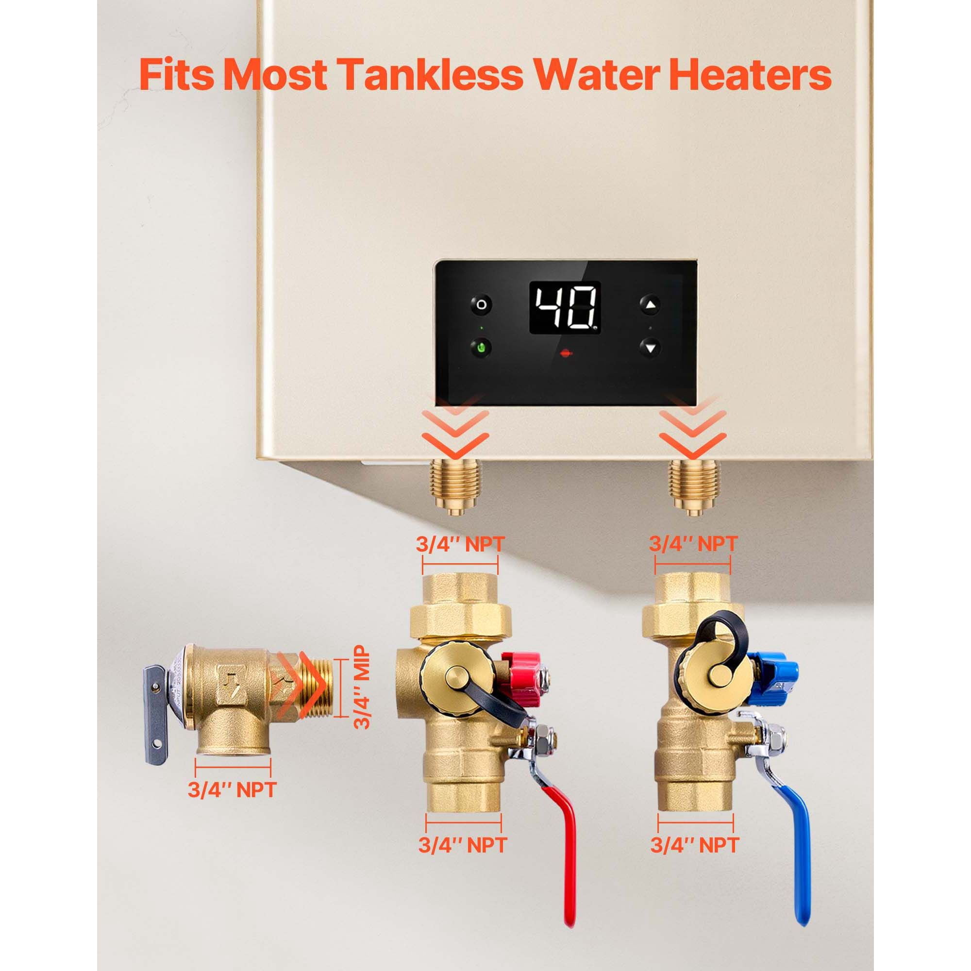 Tankless Water Heater Installation Kit Isolation Service Valve 3/4" Lead-Free Brass SUS304 for Gas Tankless Water Heaters
