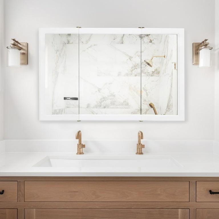 Concord Medicine Cabinet 48 Inch Bathroom Wall Cabinet with Mirrored Doors Semi Gloss White Finish