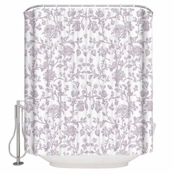 Spring Flower Bathroom Shower Curtains with 12 Hooks Polyester Waterproof Shower Curtain for Stalls and Bathtubs Vintage Farmhouse Light Purple Boho Leaf Decorative Bathroom Curtain 72x72 Inches