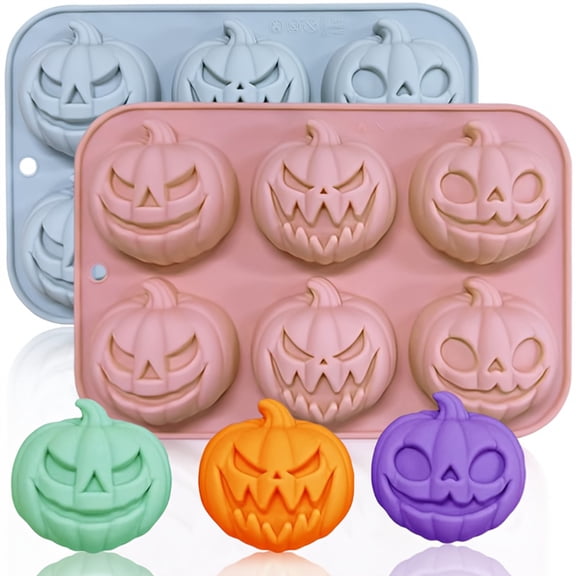 Silicone Molds for Baking, 3 Unique Jack O Lantern Shapes 6-Cavity Pumpkin Mold, Halloween Pumpkin Chocolate and Silicone Mold, Blue Halloween Baking and Party Supply, 7X5X1 in