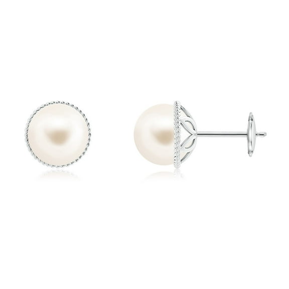 ANGARA Freshwater Cultured Pearl Earrings with Twisted Rope Frame in 14K White Gold for Women | June Birthstone, Birthday, Anniversary, Jewelry Gift for Women | Pearl Earrings