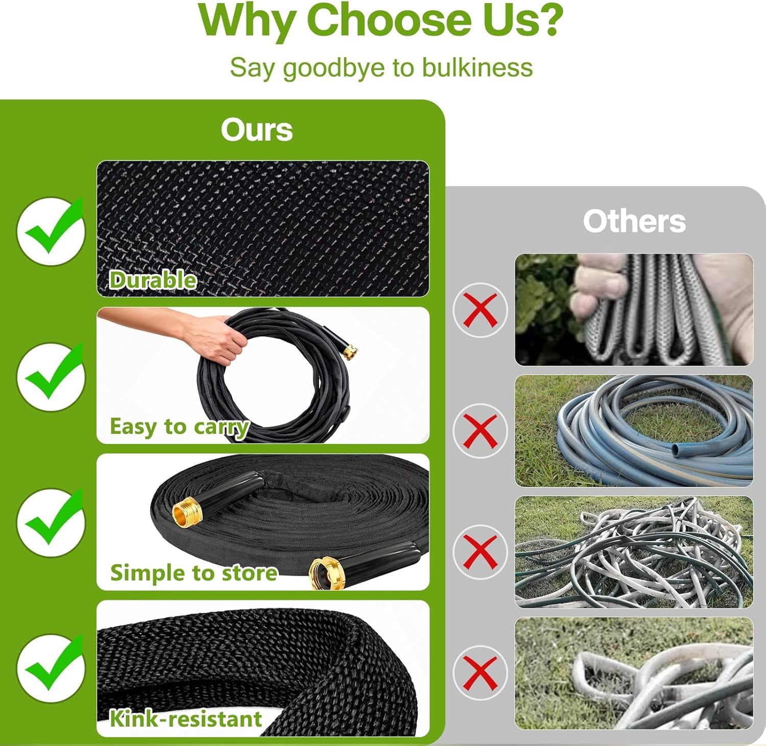 CLMCL Upgraded 100FT Non-Expanding Garden Hose, Lightweight, Flexible Ultra-Light Water Hose, Burst-Resistant, Lead-Free, Anti-Kink, High-Pressure