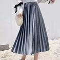 thumbnail image 4 of Women Midi Skirt Elastic High Waist Solid Color Loose Fit Long Skirt Pleated Velvet Autumn Winter Skirt, 4 of 8
