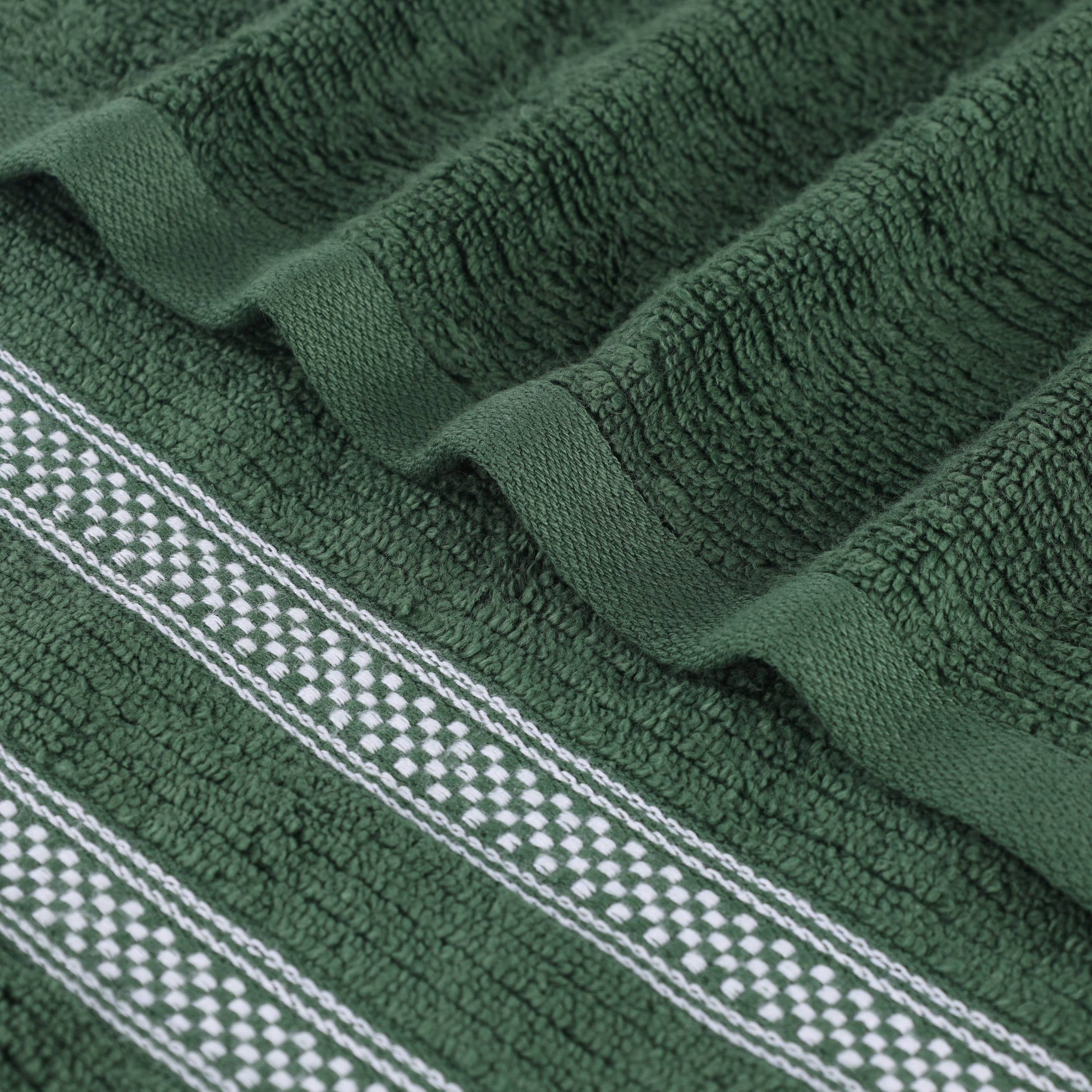 Superior Zero Twist Cotton Ribbed Geometric Hand Towel Set of 6, Ultra Soft Quick Dry, Forest Green