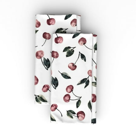 

Linen Cotton Canvas Dinner Napkins (Set of 2) - Watercolor Cherry Summer Fruit Sweet Picnic Black Cute Food Print Cloth Dinner Napkins by Spoonflower
