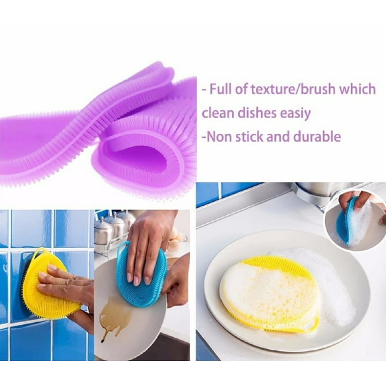 Non Scratch Dish Scrubbers for Cleaning Dishes (3PK) - Reusable Kitchen  Sponge - Replace Dish Sponges for Washing Dishes - Best Household Scrubbing