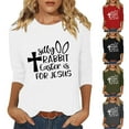 thumbnail image 1 of lcziwo Chemise de Pâques pour Femmes, Imprimé Croix Chrétienne Tendance, Printemps 2025, Manches 3/4, Col Rond, Blouses Décontractées pour les Vacances, Rouge, P, 1 of 6
