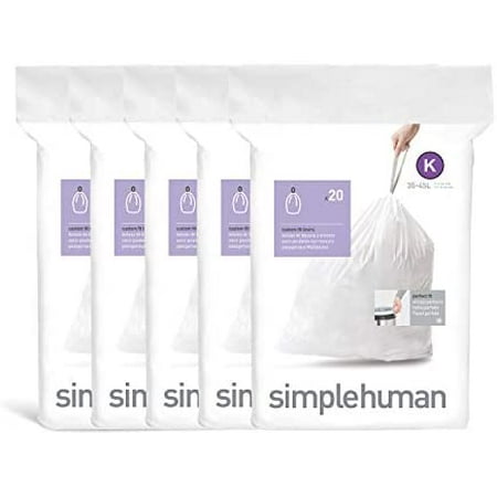 Code K Custom Fit Drawstring Trash Bags, 35-45 Liter / 9-12 Gallon, White, 100 Count