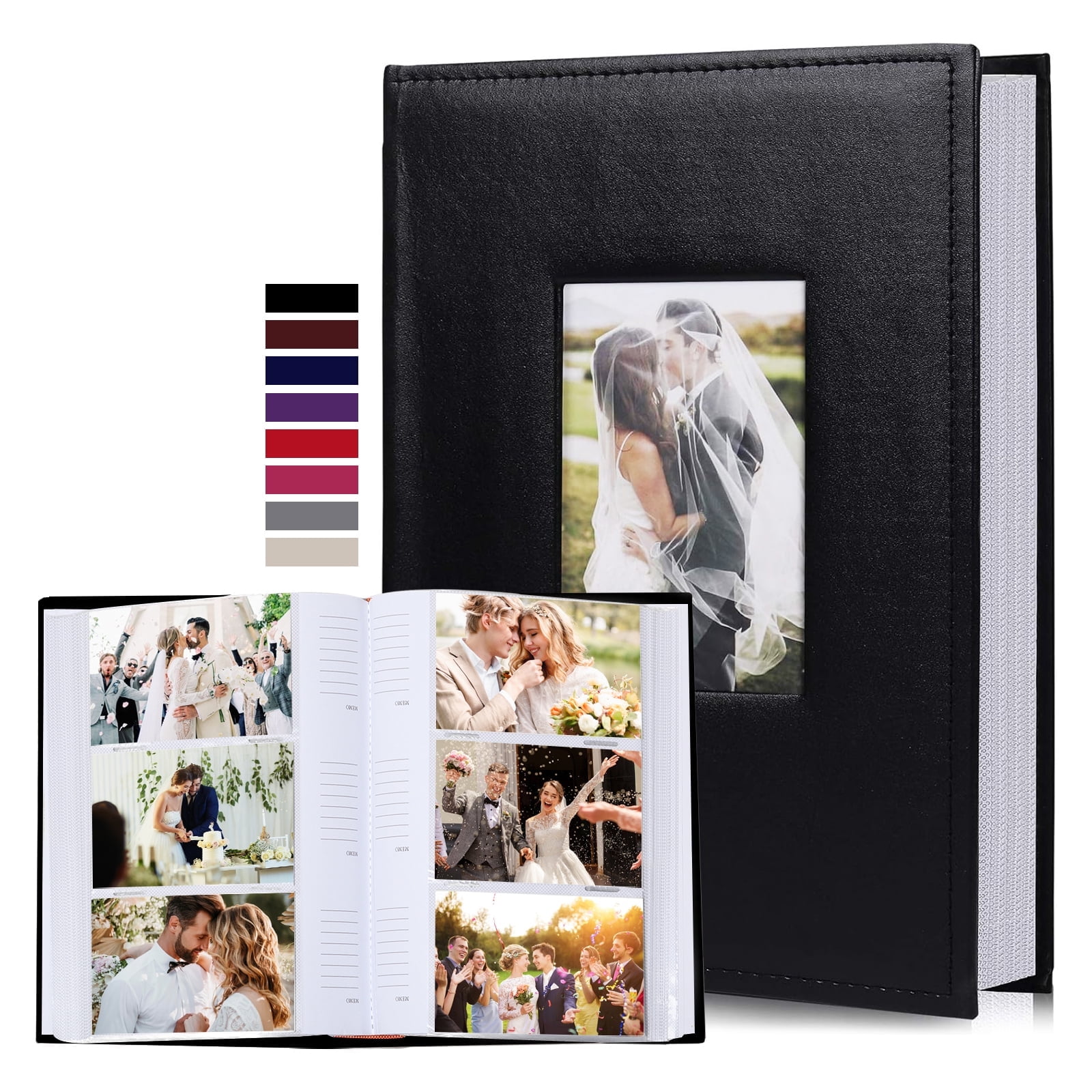 RECUTMS Photo Album 4x6 300 Photos,Small Capacity Premium Leather Cover Wedding Family Picture Albums Holds 300 Horizontal Photos(Black)