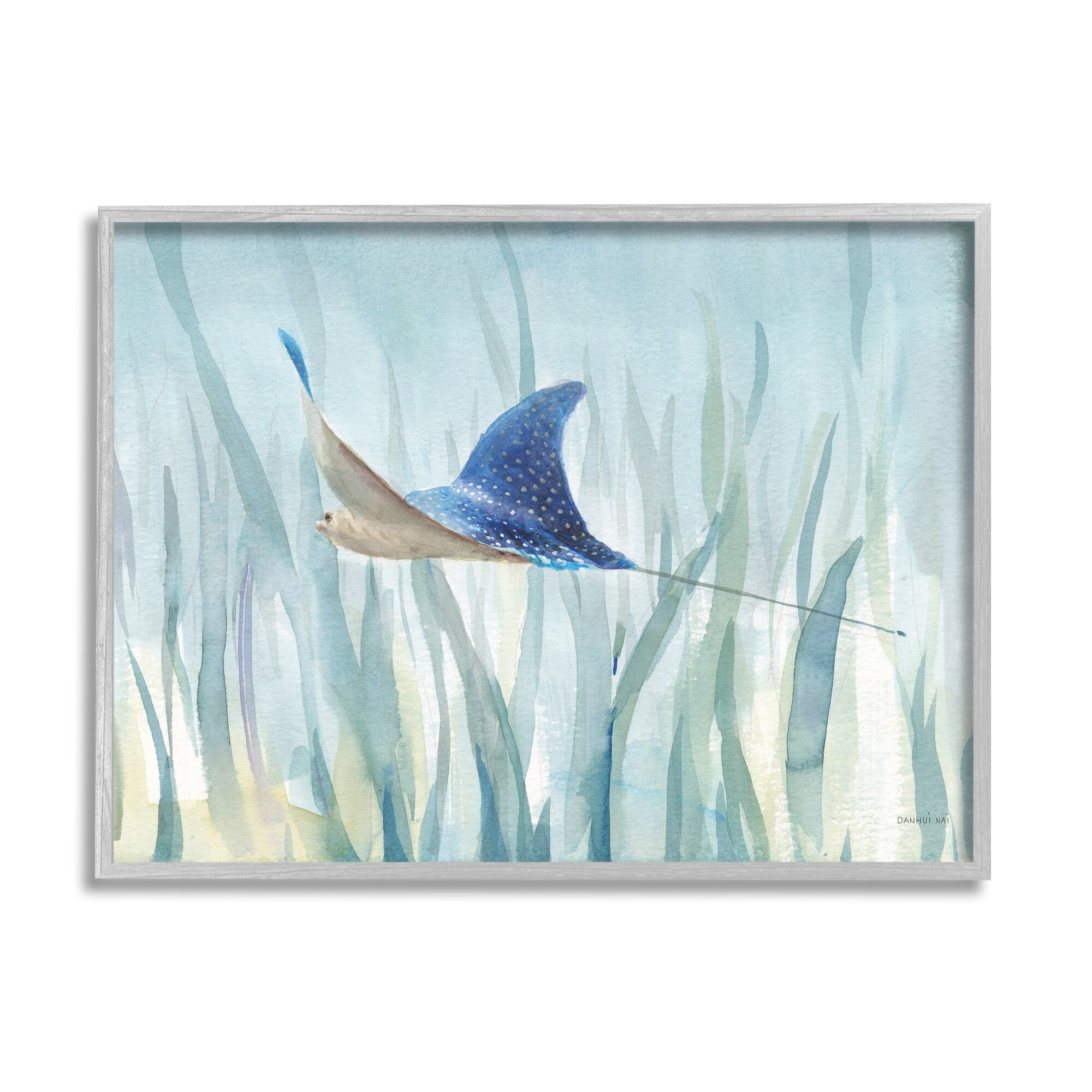 Stupell Industries Stingray Aquatic Animal Ocean Blue Spotted Sea Creature, 14 x 11, Design by Danhui Nai