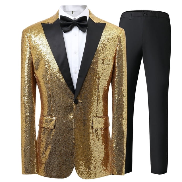 toraway Men's Short Sets Outfits 2 Piece Summer Autumn Men's Sequined Jacket Pants Suit Tuxedo Party Dance Wedding Sequined Tuxedo One Button Jacket Set L