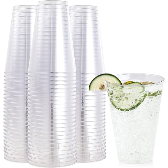 100 Pack 14 oz Clear Plastic Cups, Disposable Cups Large Plastic Tumblers, Heavy-duty Clear Cups 14 Ounce for Wedding Party, Thanksgiving, Halloween, Christmas