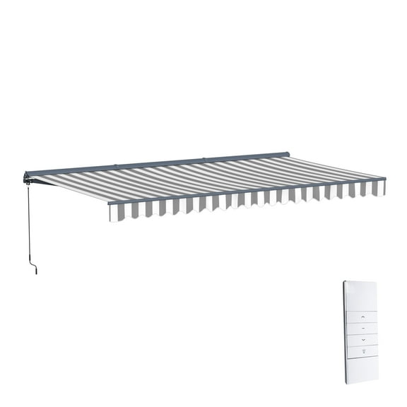 Semi-Cassette Motorized LED Luxury Patio Awning - 20 x 10 Ft - Seagull Gray/White - Moroccan Collection