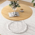 thumbnail image 3 of Natural 47" Round Dining Table for 4-6 People  Hourglass Metal Base Curved Tabletop  LJH, 3 of 10